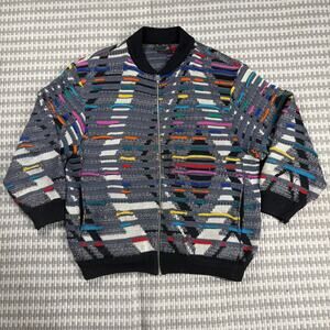 Vintage COOGI Australia Pure Wool Full-Zip 3D Knit Bomber Sweater Jacket Sz L